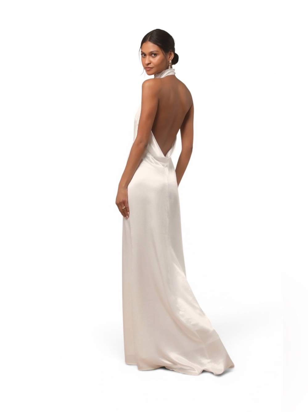 Lulus NWT “Meliana” White Satin Halter Backless Maxi Hi-Lo Dress. Size Small. - Picture 10 of 13